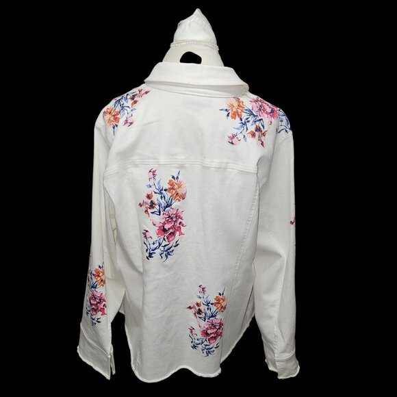 DG2 Denim Jacket Diane Gilman Bohemian Floral Pockets Fringed Comfy Designer 3X - Picture 5 of 8